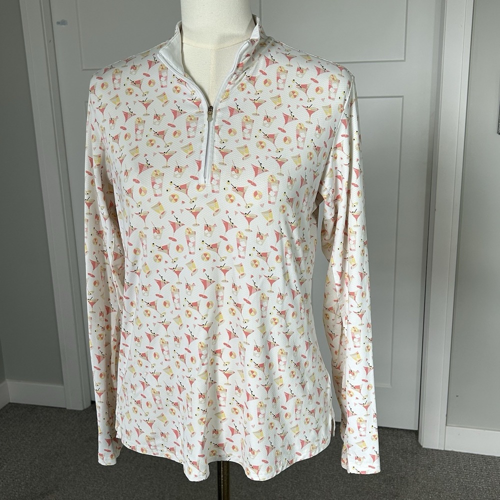 SanSoleil Cocktail Print Golf 1/4 Zip Women's MED UPF 50+ Cooling Long Sleeve